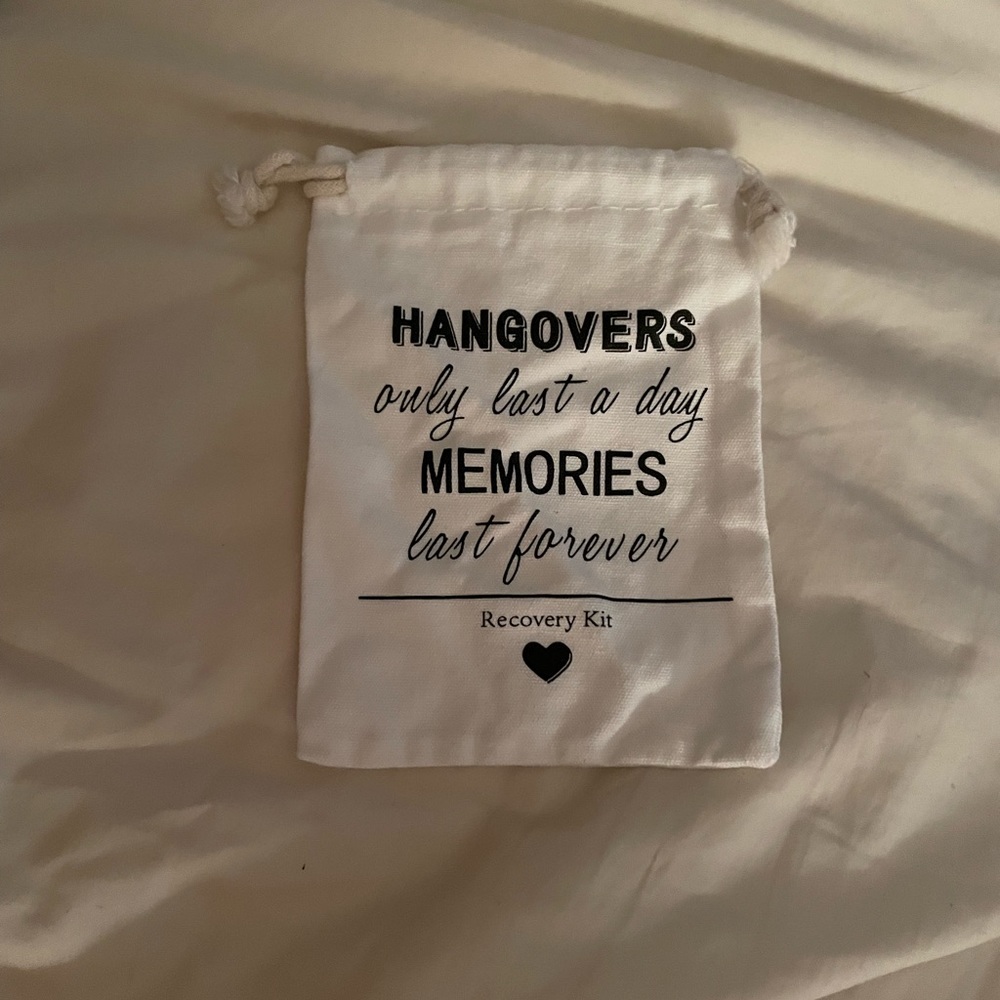 Cute black & white hangover recovery pouch - great for weddings & bachelorettes